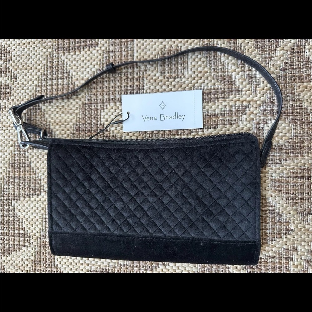 Vera Bradley Iconic RFID Slim Wristlet Black Quilted velvety Wristlet Purse